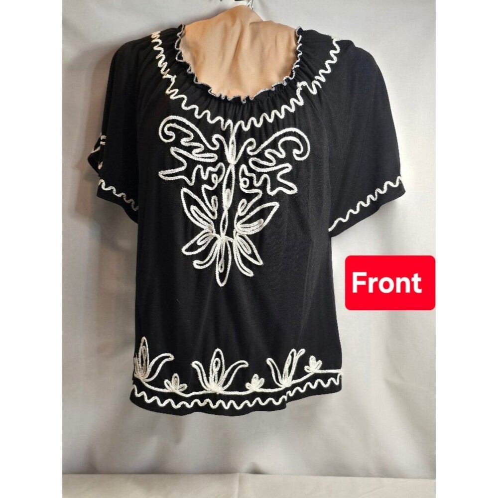 Vintage Lauren Michelle black and white embroidered blouse, XL